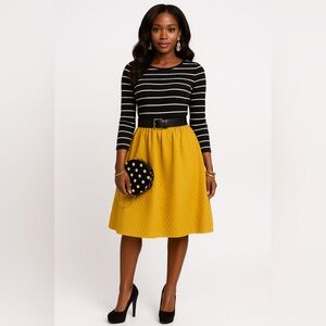 Vintage Center Stage Yellow Pleated A-Line Skirt 31” M 10